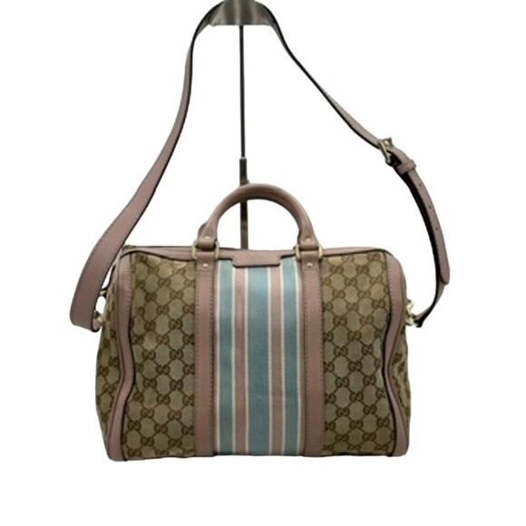 Gucci  GG Monogram Vintage Web Medium Boston Pink Blue*AWESOME 2-WAY! - Picture 1 of 6